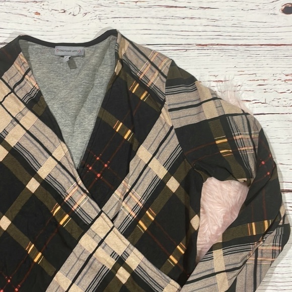 Anthropologie Conditions Apply Brown Plaid Wrap Suzette Top - Picture 7 of 10